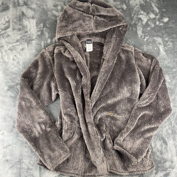 Patagonia Jackets & Blazers - PATAGONIA Fleece Hoody Jacket Womens L Teddy Fluffy String tie Brown